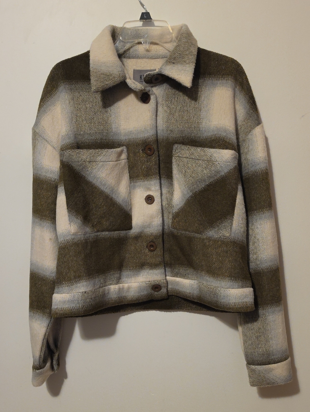 Kut from the Kloth Olive & Cream Plaid Utility Jacket XL NWT